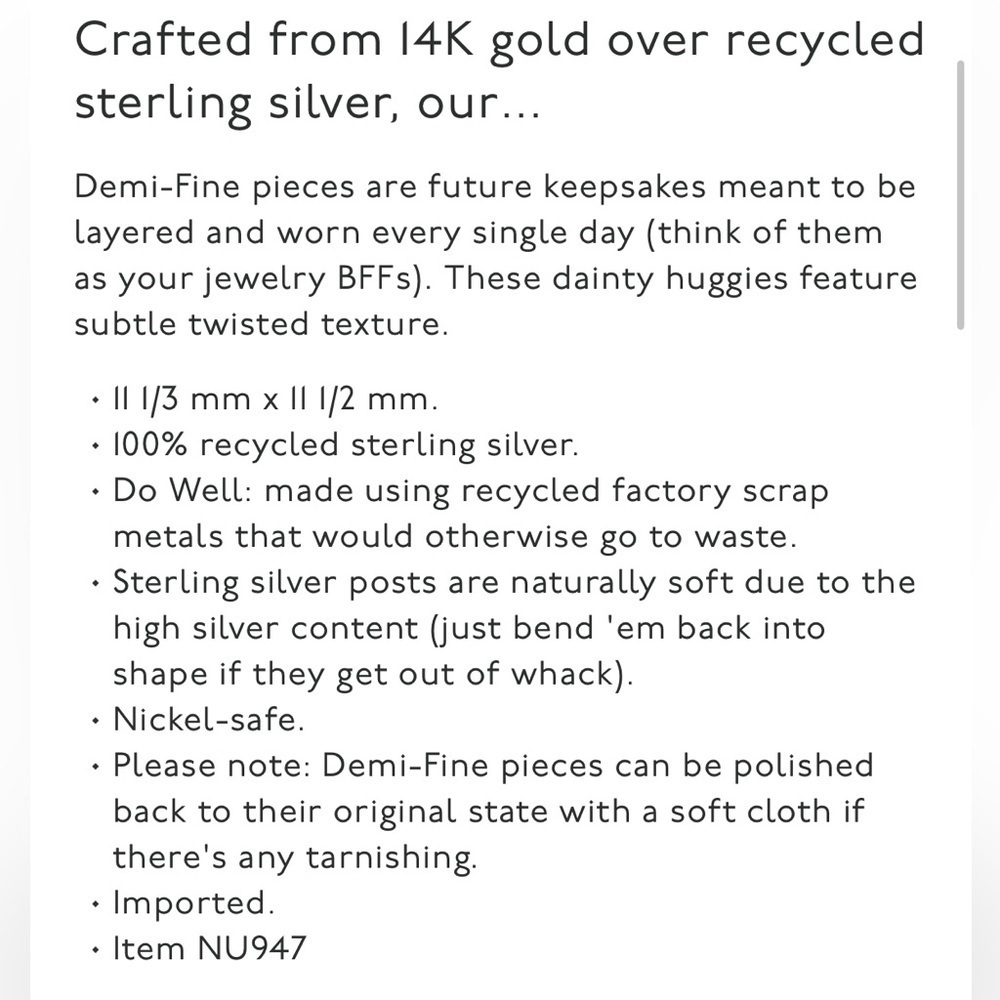 Madewell Demi-Fine Twist Huggie Hoop Earrings in Sterling Silver $58 NU947 NEW - Picture 3 of 5